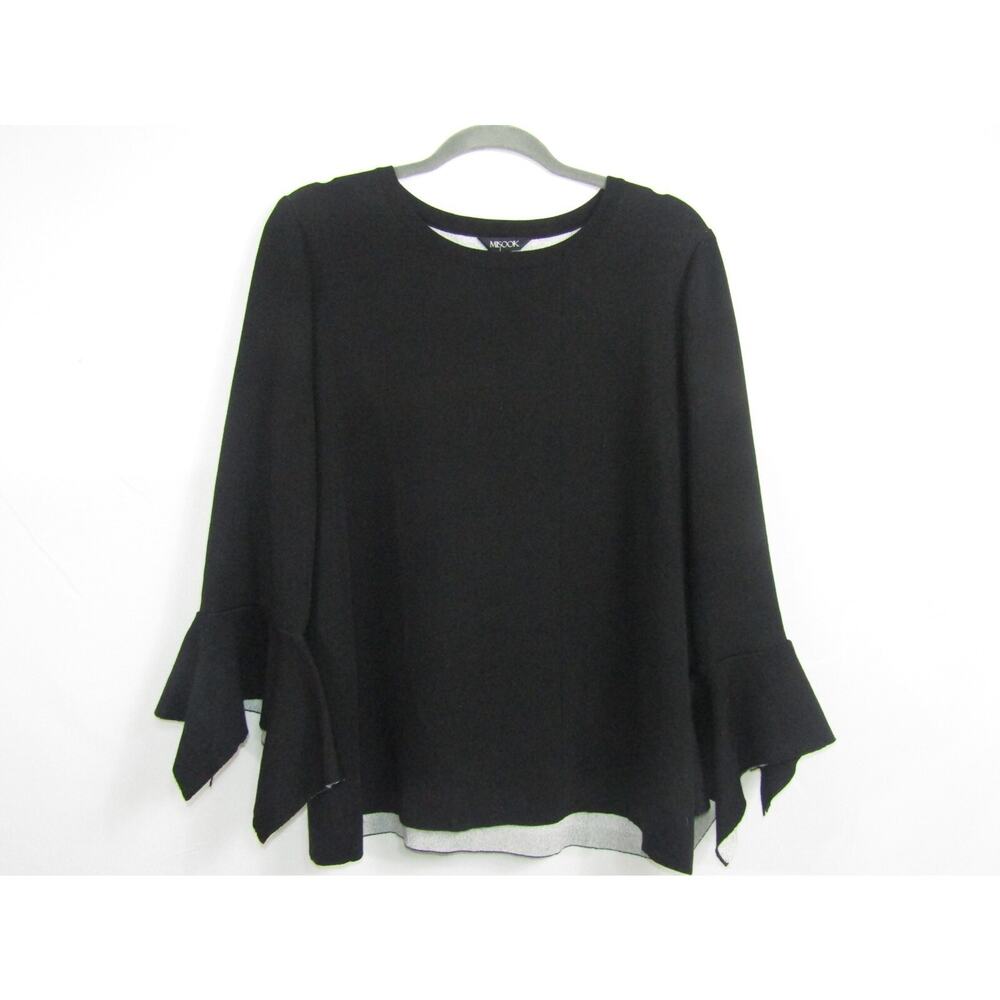Misook Black Knit Rayon Top sz L Lagenlook Handkerchief Minimalist Goth Staple